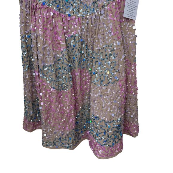 ASOS MAYA DELUXE Puff Sleeve Sequin Mini dress Eras Tour in Pink Blue 4 - Picture 5 of 9